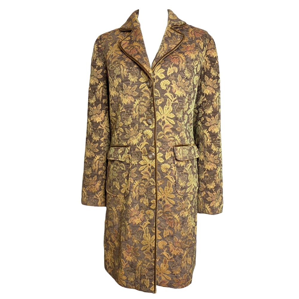 Pour Elle Vintage Tapestry Coat L Brown Gold Floral Whimsigoth Long Jacket